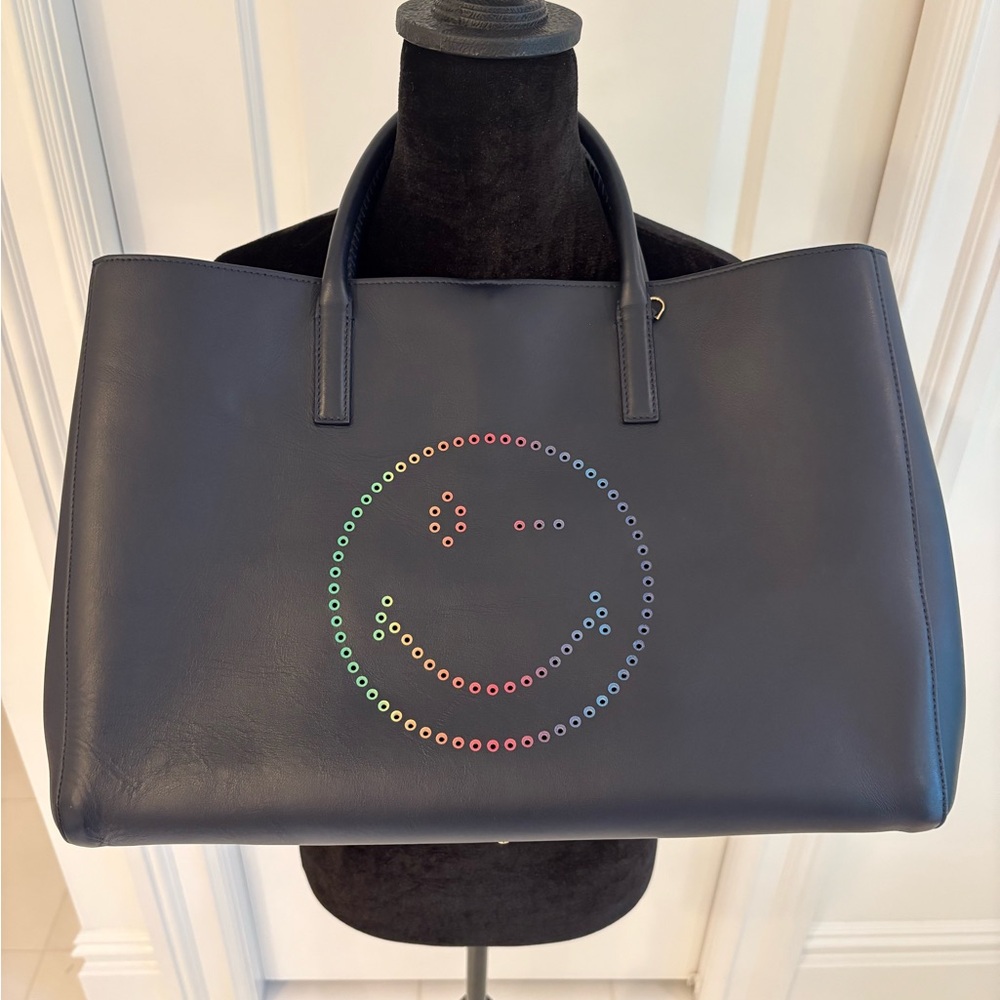 Anya Hindmarch dark navy Tote with Multicolor Smiley